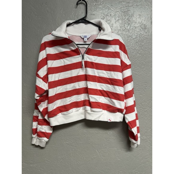 Joy Lab Tops - Joy Lab Red White Striped 1/2 Zip Pullover Sweatshirt Women